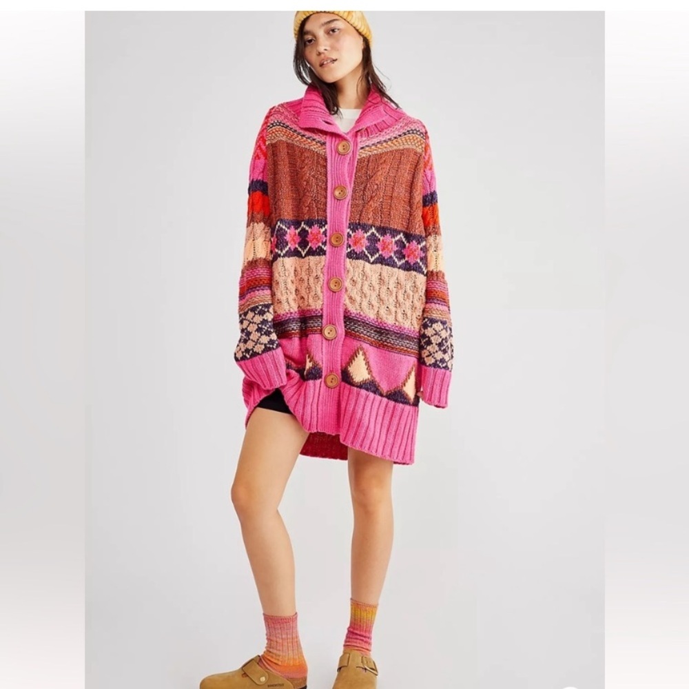 Free People Argyle Oversized Cardigan